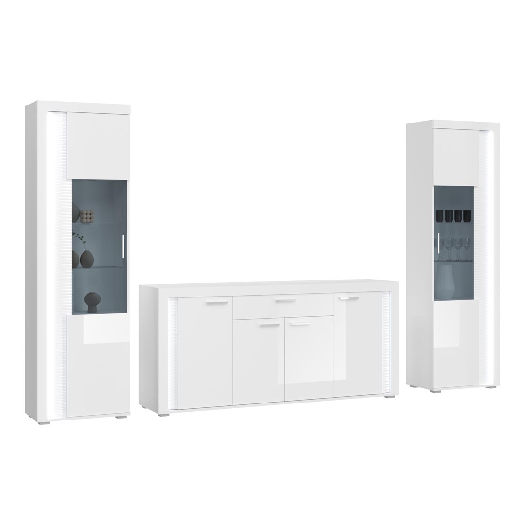 Skylight reol system 3 dele inkl. lys højglans hvid, hvid, glas grå