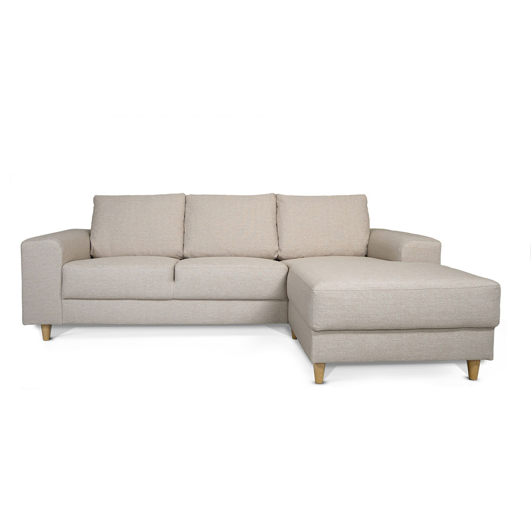 Nordic sofa med chaiselong højrevendt lys beige