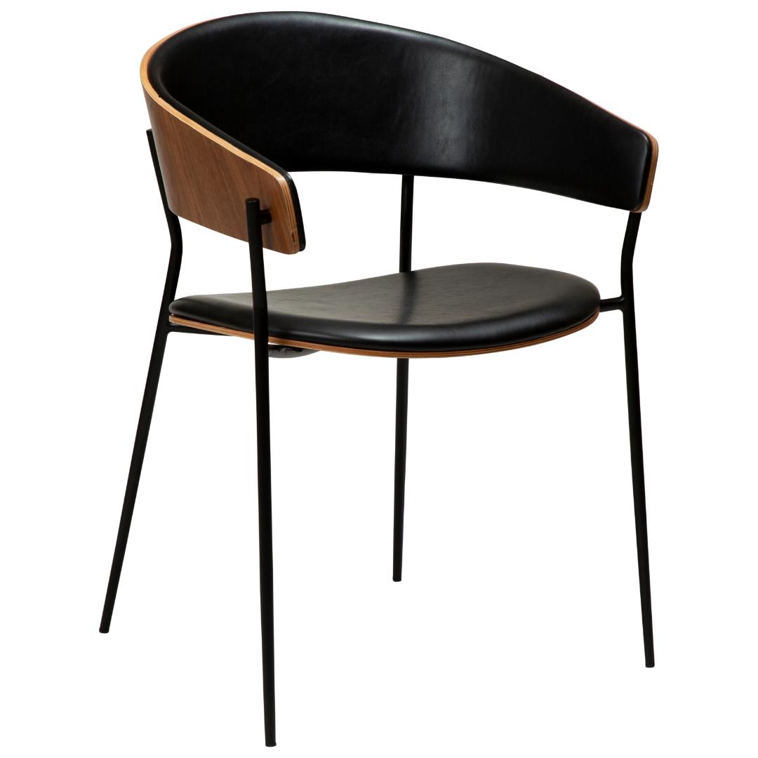 Crib Dan-Form spisestuestol med armlæn finer valnød, PU kunstlæder sort billede