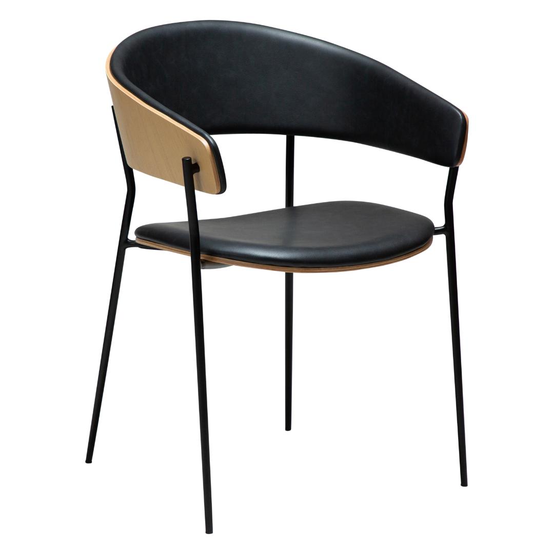 Crib Dan-Form spisestuestol med armlæn finer eg, PU kunstlæder sort billede