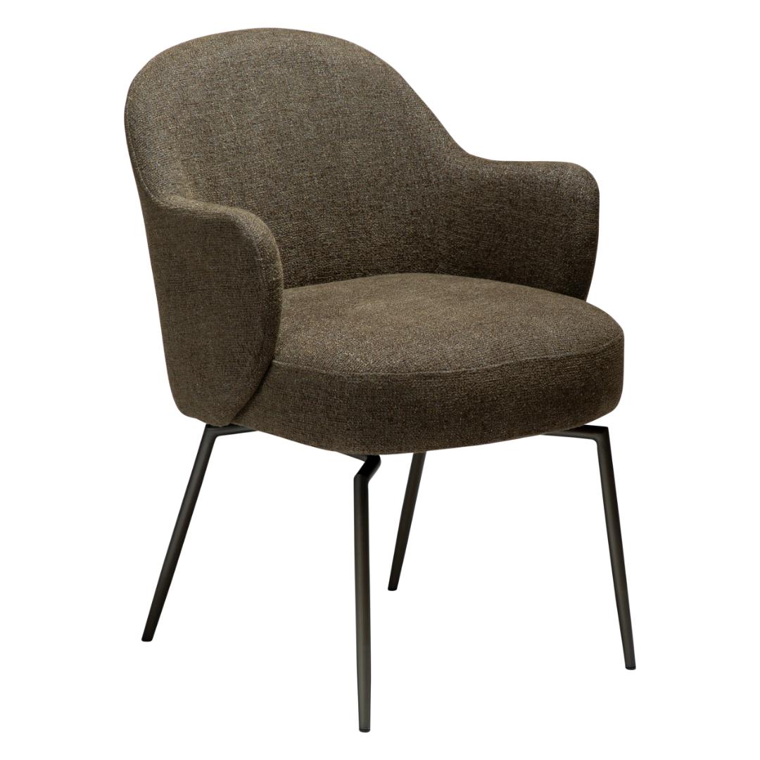 Bae Dan-Form spisestuestol med armlæn, drejefod bouclé mørkegrøn