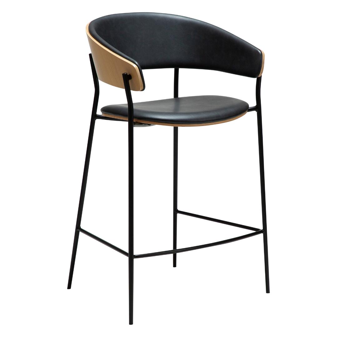 Crib Dan-Form counter stol med armlæn finer eg, PU kunstlæder sort billede