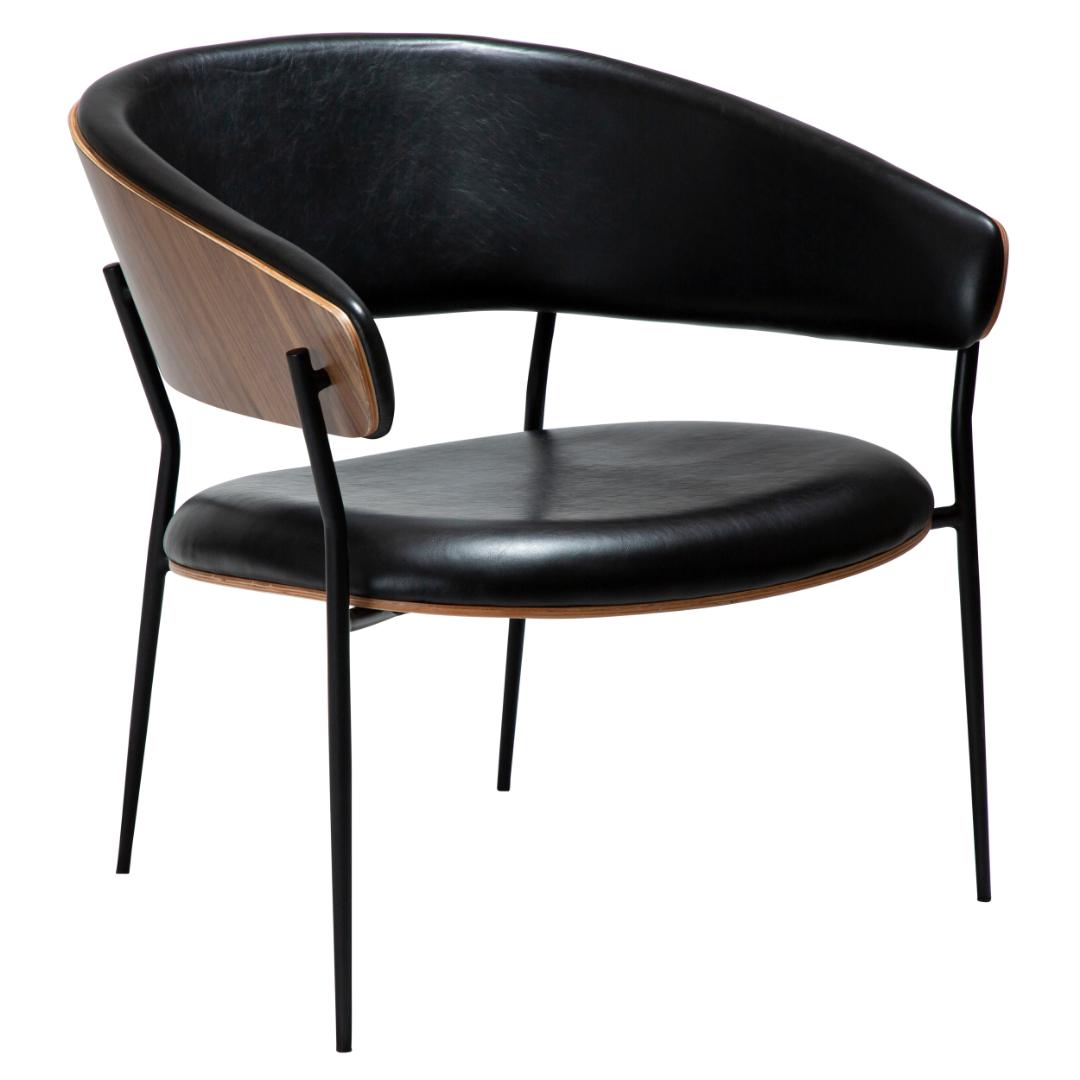 Crib Dan-Form lænestol med armlæn finer valnød, PU kunstlæder sort billede