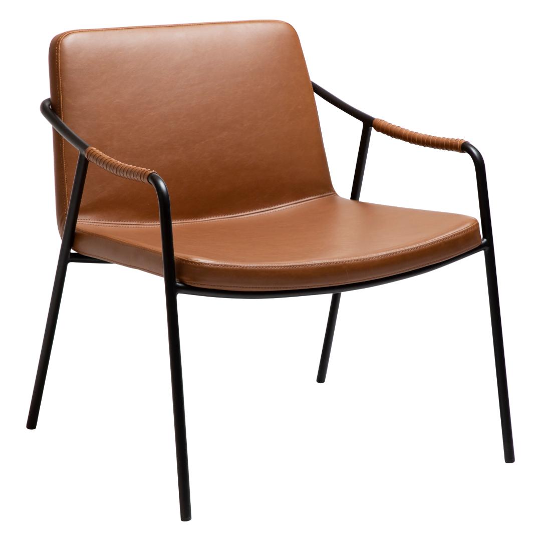 DAN-FORM Boto loungestol, m. armlæn - vintage lysebrun kunstlæder og sort stål
