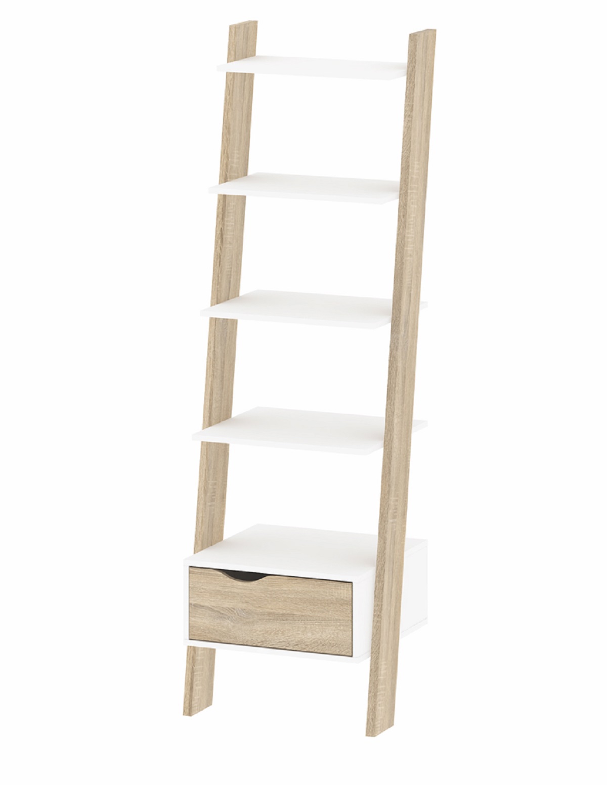 Napoli Bogreol med 1 skuffe og 5 hylder hvid/egedekor
