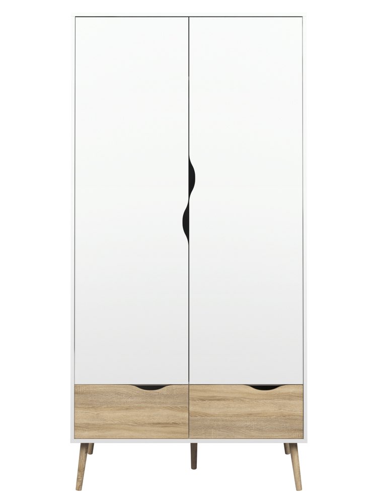 Napoli klædeskab med 2 låger og 2 skuffe hvid/egestruktur/massiv eg billede