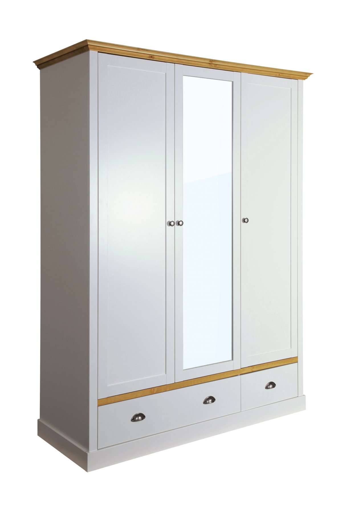 Sandy Kleiderschrank mit 3 Türen und 2 Schubladen grau gebeizt