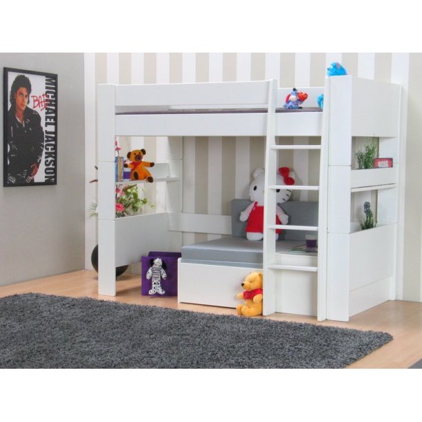 Molly kids højseng med sofamodul og grÃ¥ foldemadras. fri fragt! Højseng 140x200