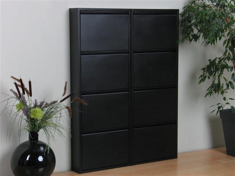 Pisa Schuhschrank mit 8 Klappen/ Türen in Metall schwarz. Fertig