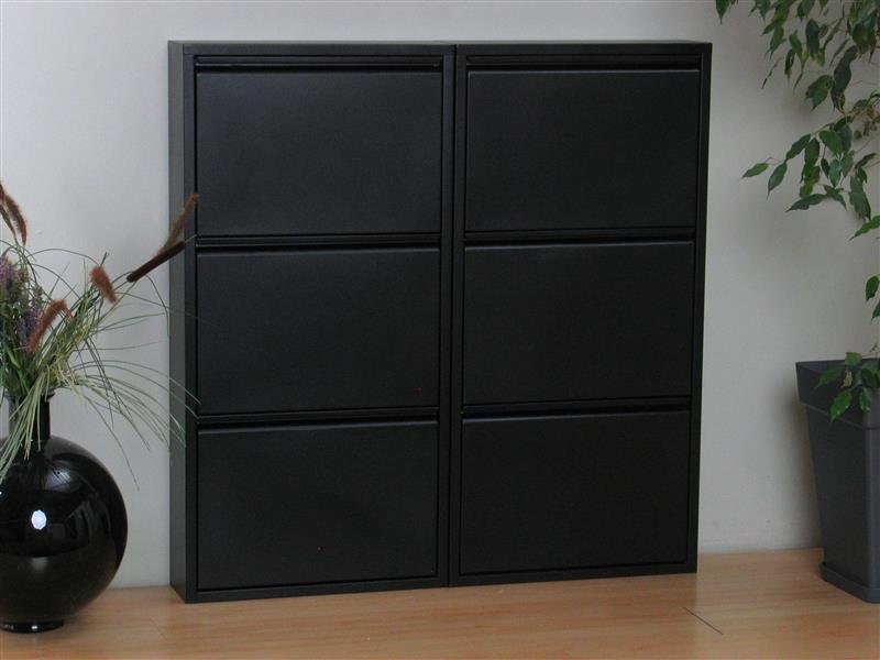 Pisa Schuhschrank mit 6 Klappen/Türen in Metall schwarz.Fertig montiert