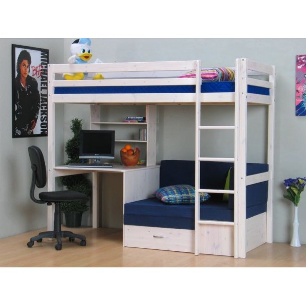 Højseng med sofa, skriveplade og reol. fri fragt, 1 2 dages lev. Højseng 140x200