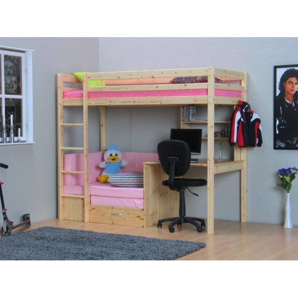 Højseng med sofa, skriveplade og reol. fri fragt, 1 2 dages lev. Sofa som reol