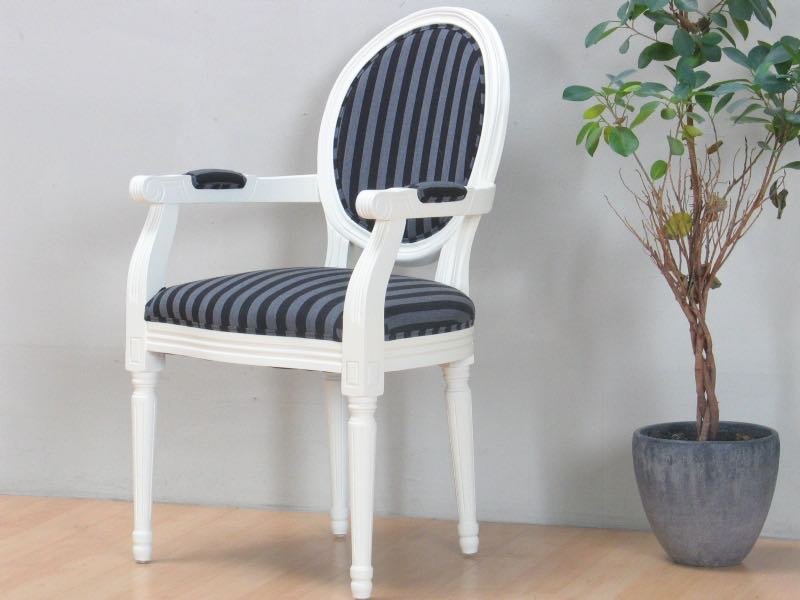 Rokoko/Amaretta Esszimmerstuhl mit Armlehne antik weiss, Stoff schwarz