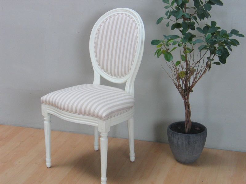 Spisestuestol i antikt look med beige stribet stof. fri fragt Spisebordsstole antik