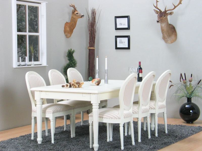 Spisegruppe amaretta bord inkl. 6 stole i antik hvid. gratis fragt Hvid spisebord med stole