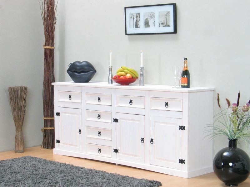 New Mexico Sideboard mit 7 Schubladen und 3 Türen weiss/gewachst