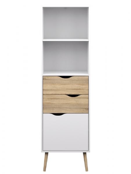 Napoli Reol med 2 skuffer, 1 låge og 2 hylder hvid/eg