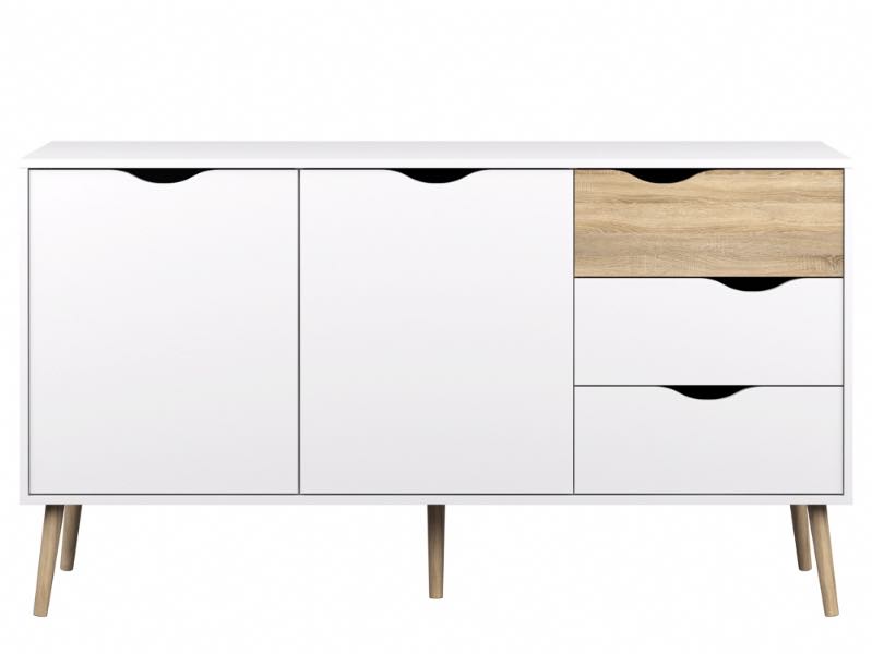 Napoli skænk med 3 skuffer og 2 låger hvid/eg