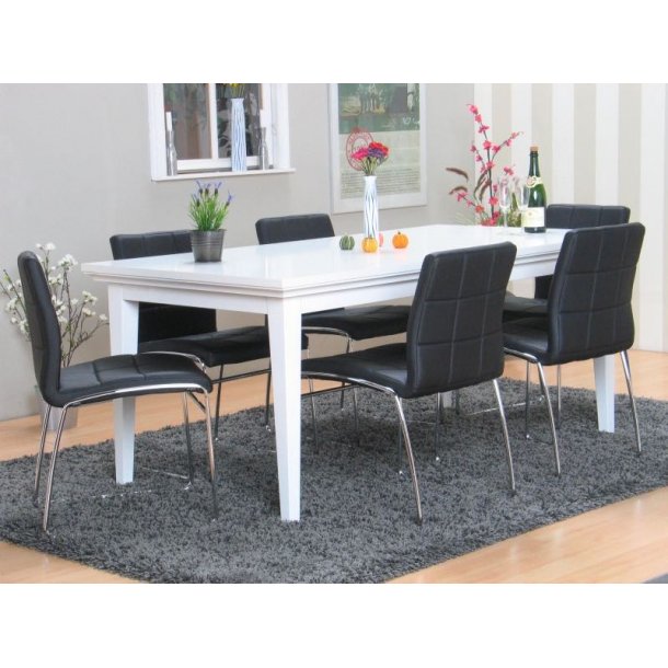 Venedig spisegruppe med 6 sorte pu læder stole. gratis levering. Lille spisebord inkl 2 stole